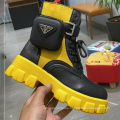 Lace up  boots women's fall winter new style  round toe retro motorcycle boots buckle strap pocket boots